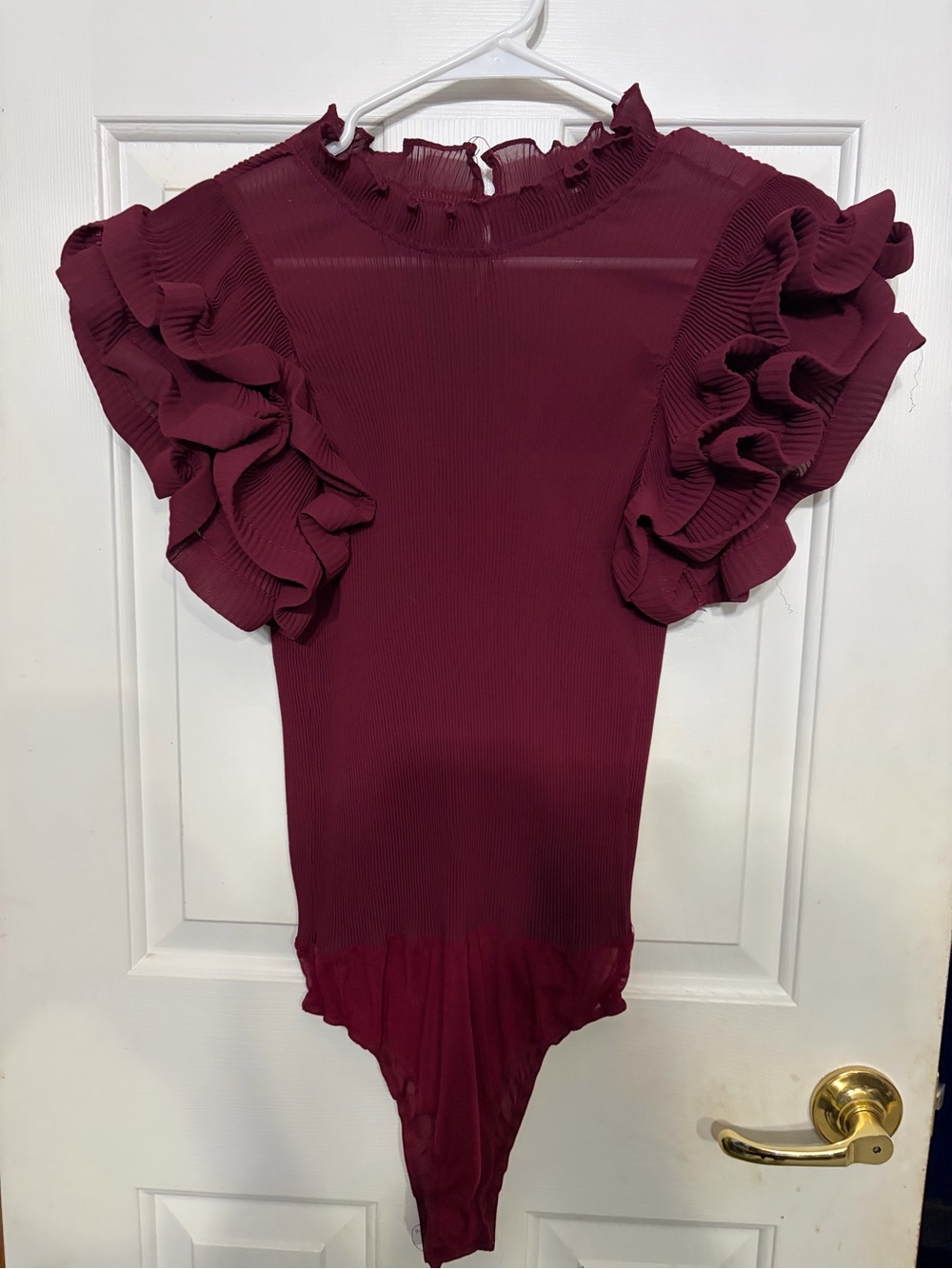 Fashion Nova Wine Ruffle Sleeve Bodysuit